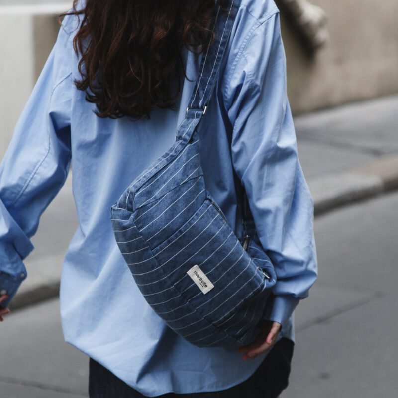 Charlot le sac crossbody - Mini - Denim Bleu Rayé