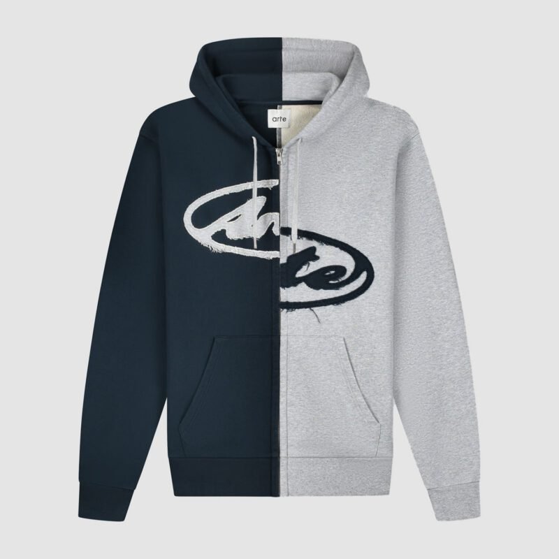 Hoodie Zippé Patch Split - Gris/Marine